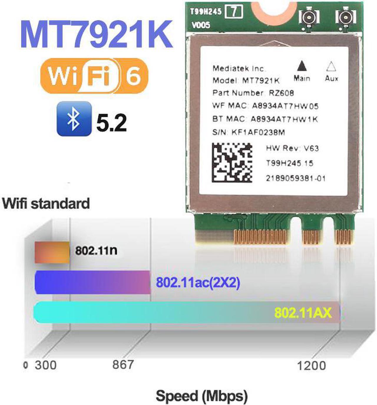 Wi-Fi 6 MediaTek MT7921k wifi 6 1800M Bluetooth 5.2 desktop / notebook wireless network card NGFF m.2 WIF support windows10 / 11