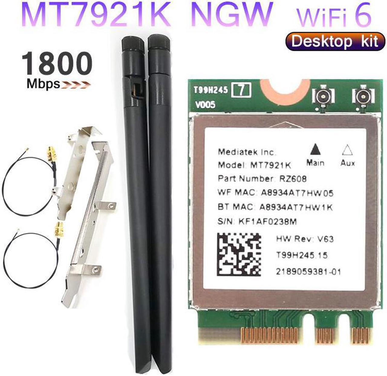 MediaTek MT7921k Desktop Kit Wi-Fi 6 1800Mbps Bluetooth 5.2 Wireless Card 802.11AX 8DBi Antennas NGFF m2 for Windows 10 / 11