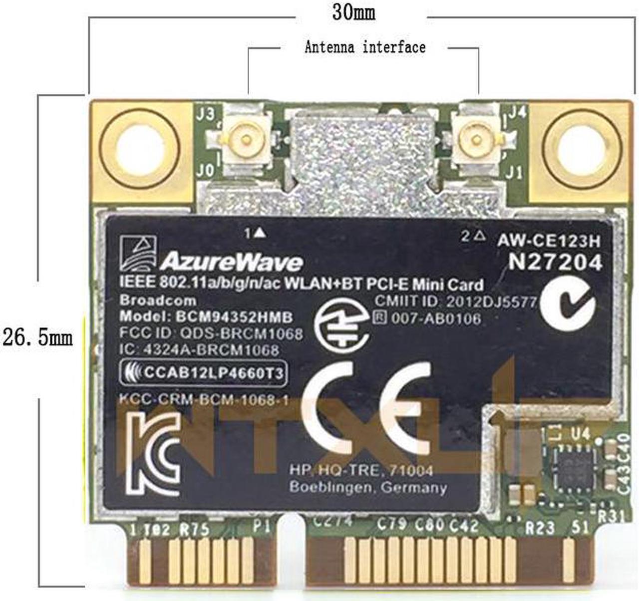 AzureWave Broadcom BCM4352 BCM94352HMB Mini PCIE Wireless AC wifi WLAN BT Bluetooth 4.0 Network Card 867Mbps 724935-001 AW-CE123