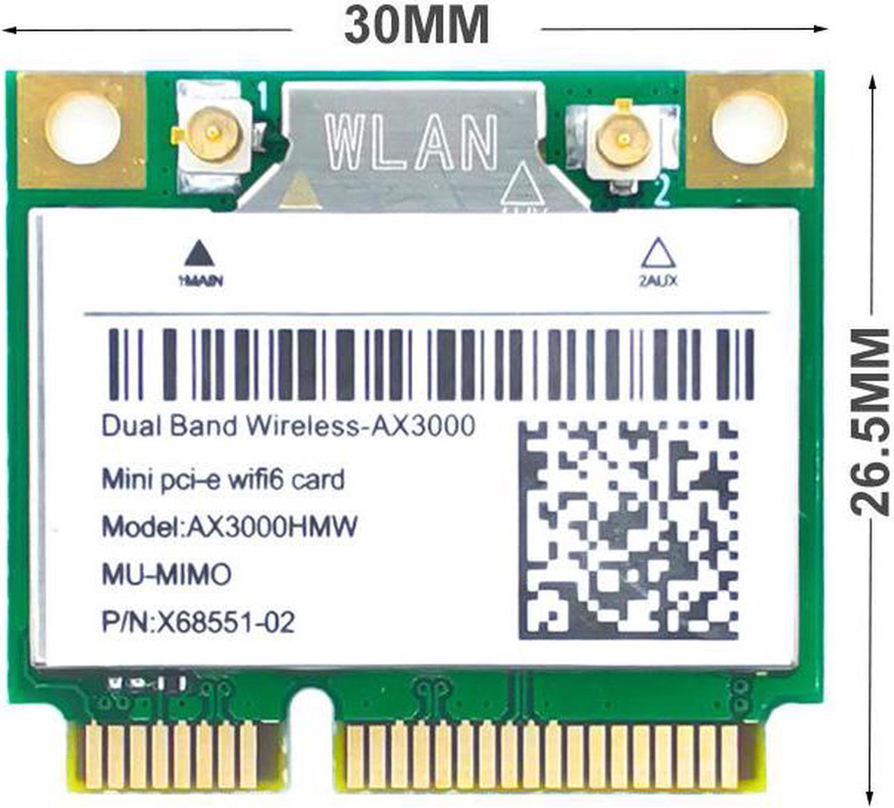 2974Mbps Wifi 6 AX3000 Wireless Half Mini PCI-E Network Wlan Wifi Card Bluetooth 5.0 802.11ax/ac 2.4Ghz/5Ghz Adapter MU-MIMO