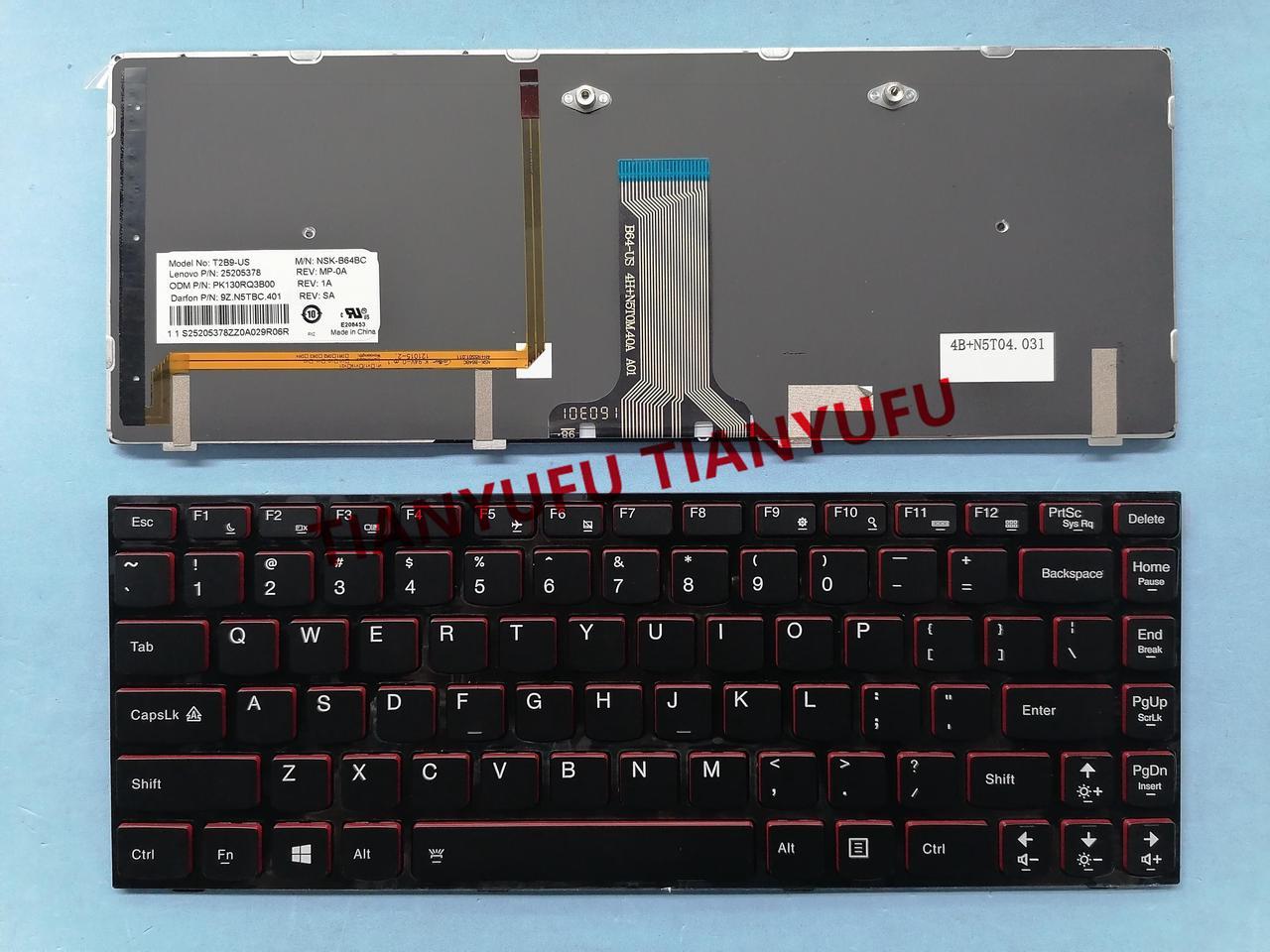 FOR Lenovo IdeaPad Y400 Y410p Y430p T2B9-US 25205378 PK130RQ3B00Keyboard NSK-B64BC 9Z.N5TBC.401 US Black Backlit Laptop KEYBOARD