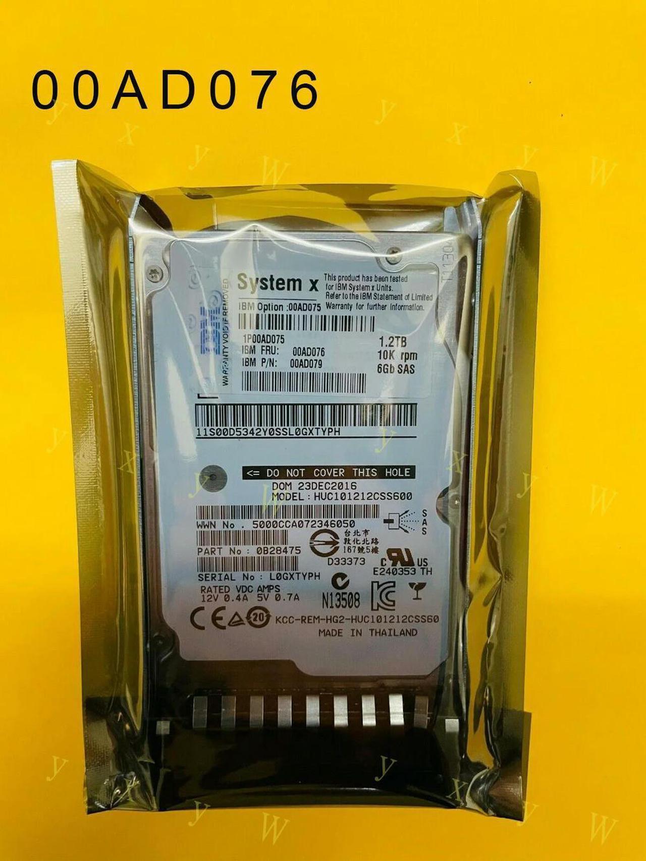 FOR 00AD076 1.2TB 10K 6Gbps SAS 2.5 Hard Disk Drive 00AD075 00AD079