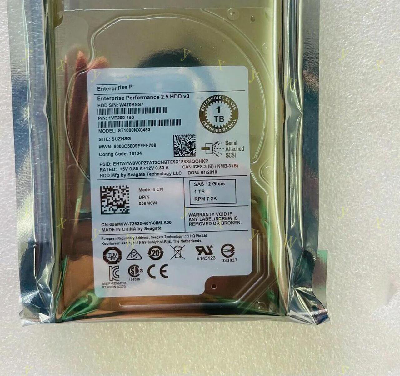 FOR Suitable for 56M6W 056M6W 1TB 7.2K RPM 12Gbps 2.5 SAS Hard Drive ST1000NX0453