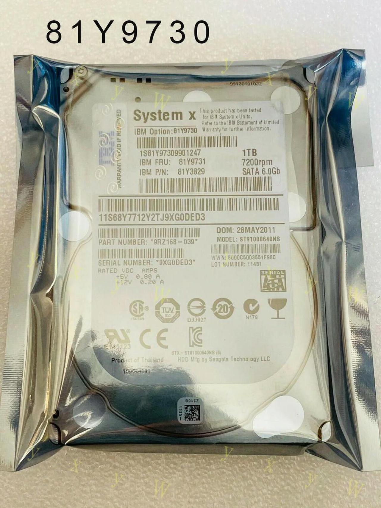 FOR 81Y9730 1TB 7.2K 6GBPS SATA 2.5 inch SFF HS 81Y9731 81Y3829 HDD ST91000640NS