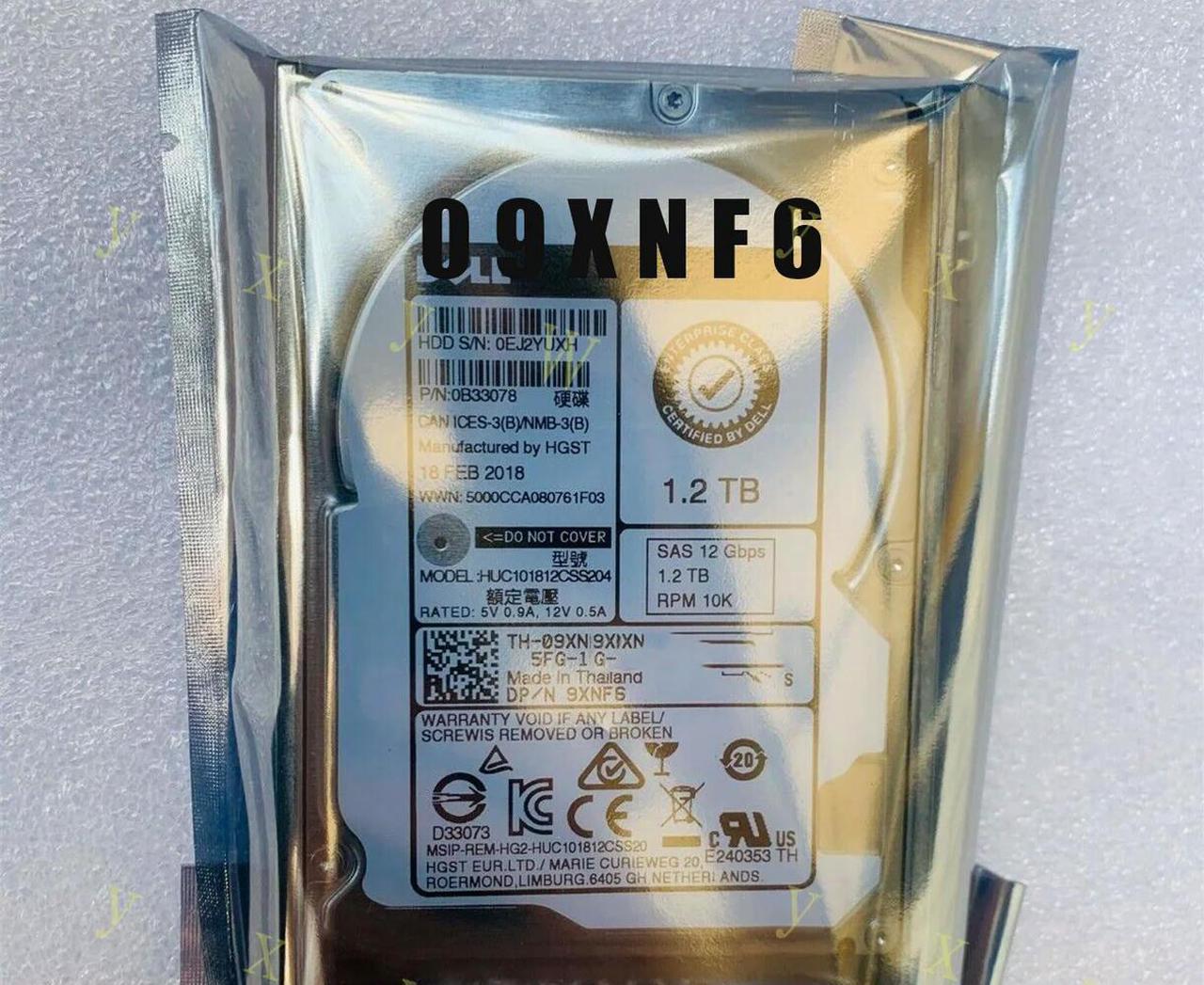 FOR For 9XNF6 09XNF6 1.2TB 12G 10K SFF 2.5 SAS HDD HARD DRIVE For R610 R630 R710