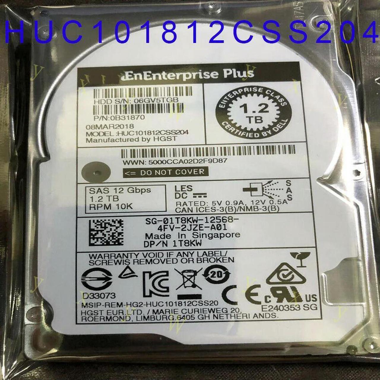 FOR 1T8KW 01T8KW HUC101812CSS204 0B31870 Suitable for 1.2TB 10K 12G 2.5 SAS HARD DRIVE