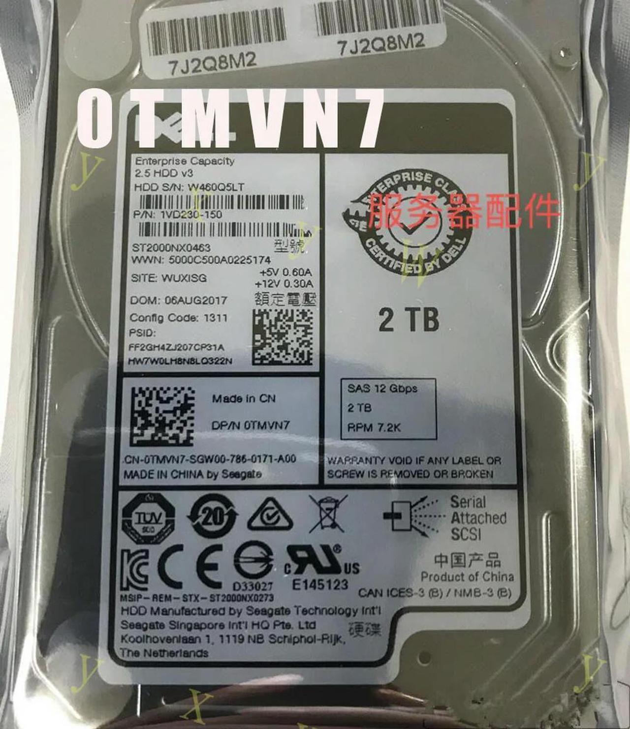 FOR For 0TMVN7 TMVN7 2TB ST2000NX0463 7.2K SAS 2.5 SFF 12Gbps Hard Drive HDD