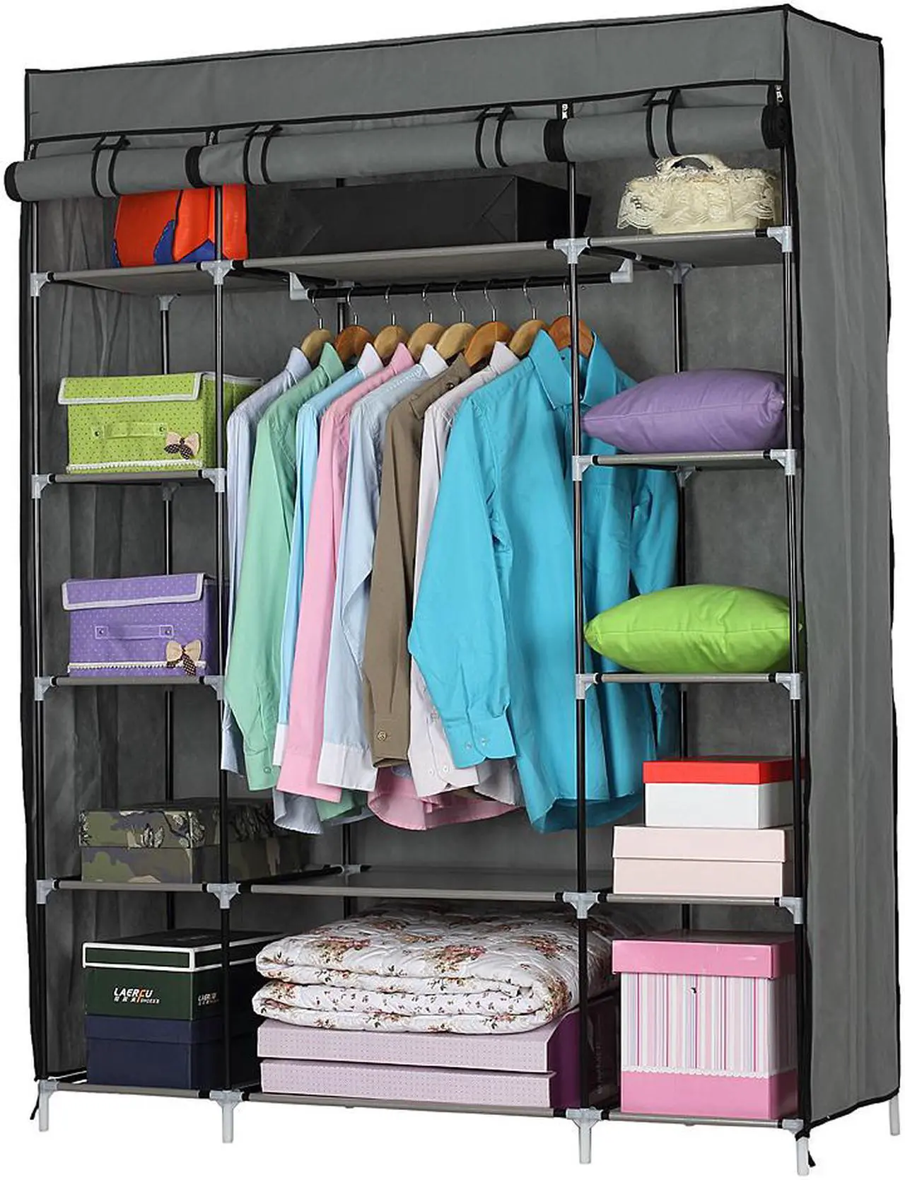 Portable Wardrobe Clothes Closet Storage Organizer Shoe Rack Shelves Bedroom