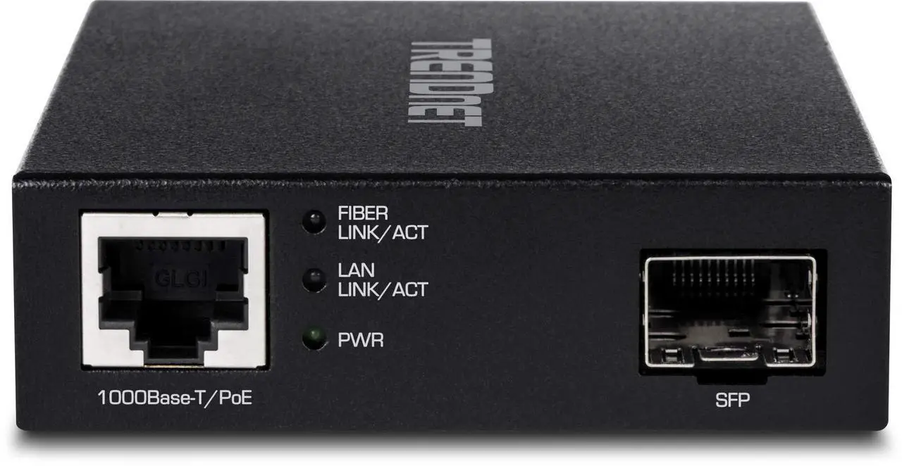 Alt view image 12 of 12 - TRENDnet TFC-PGSFP Gigabit PoE PD SFP Fiber Media Converter