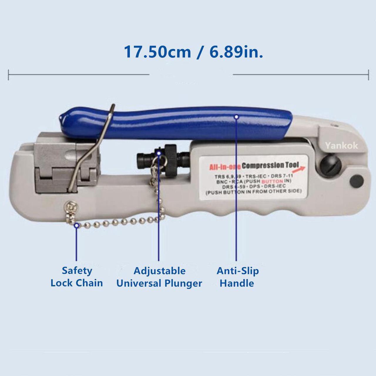 Alt view image 2 of 6 - Yankok [Universal Coaxial Cable Crimper] for DRS/TRS RG6 RG7 RG11 RG59 F and 320QR Connectors RCA BNC IEC and TRS-RA (Right Angle) Connectors Coax Crimp Tool (Heavy-Duty Multi-Connector Compression)