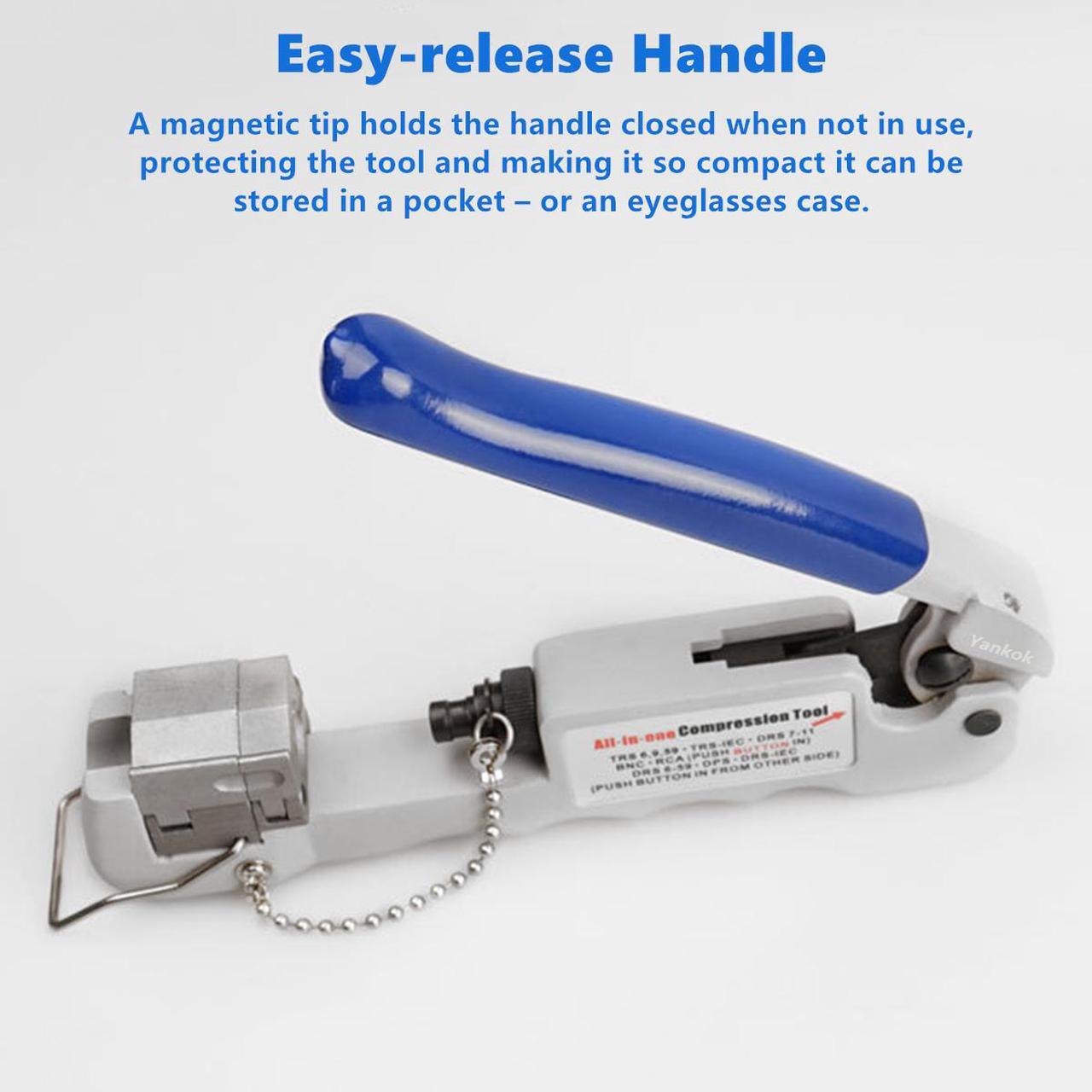 Alt view image 5 of 6 - Yankok [Universal Coaxial Cable Crimper] for DRS/TRS RG6 RG7 RG11 RG59 F and 320QR Connectors RCA BNC IEC and TRS-RA (Right Angle) Connectors Coax Crimp Tool (Heavy-Duty Multi-Connector Compression)