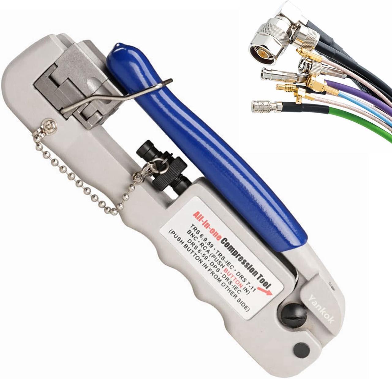 Alt view image 6 of 6 - Yankok [Universal Coaxial Cable Crimper] for DRS/TRS RG6 RG7 RG11 RG59 F and 320QR Connectors RCA BNC IEC and TRS-RA (Right Angle) Connectors Coax Crimp Tool (Heavy-Duty Multi-Connector Compression)