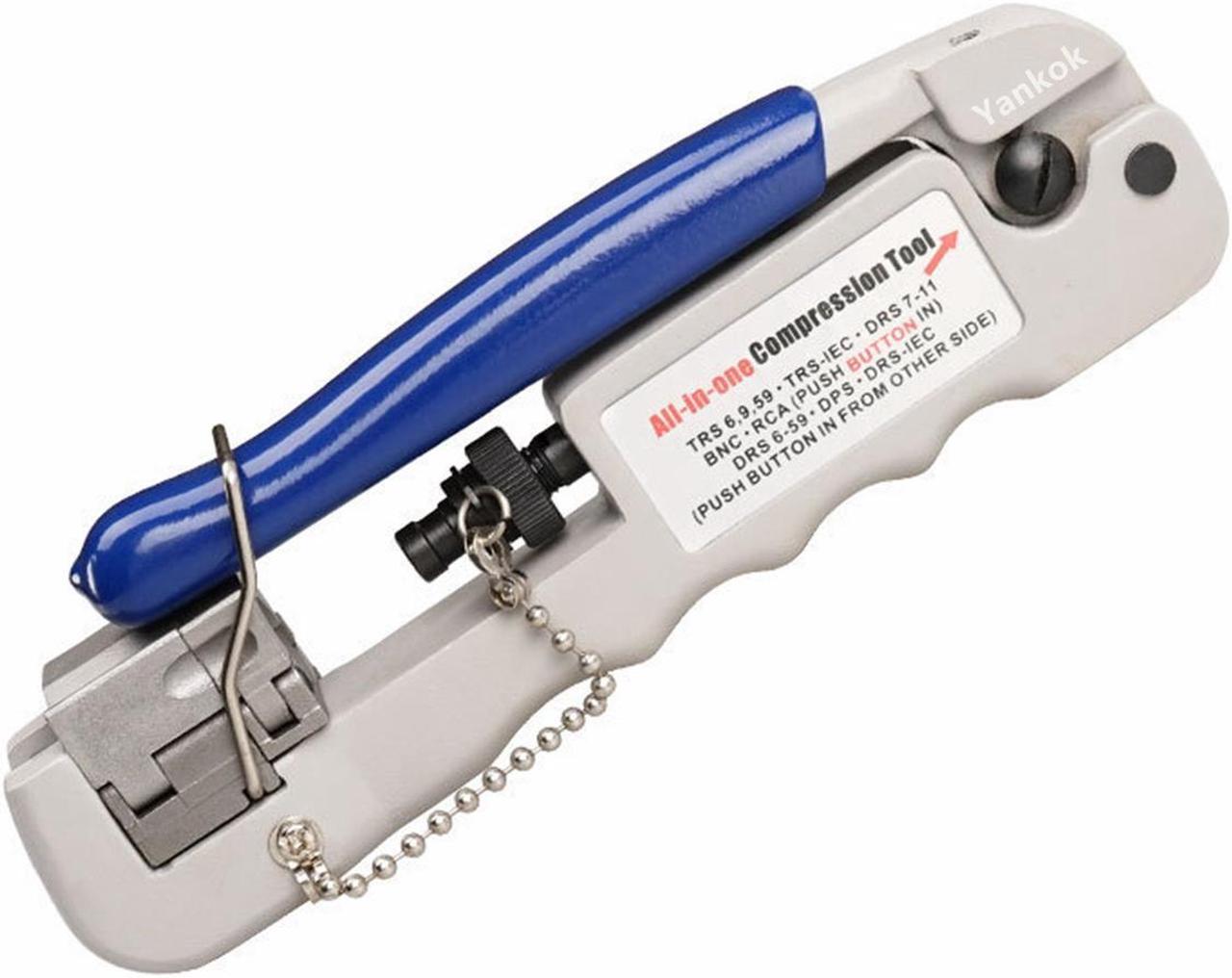 Main image of Yankok [Universal Coaxial Cable Crimper] for DRS/TRS RG6 RG7 RG11 RG59 F and 320QR Connectors RCA BNC IEC and TRS-RA (Right Angle) Connectors Coax Crimp Tool (Heavy-Duty Multi-Connector Compression)