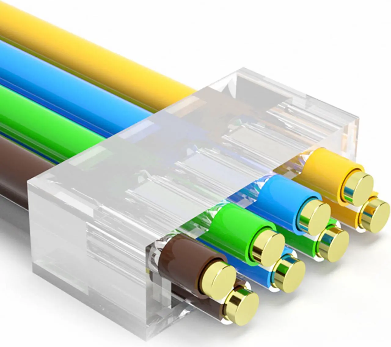 Alt view image 3 of 7 - Yankok [CAT7 Pass Through Connectors] 100 Pcs 3U Gold Plated with Boots Strain Relief Shielded RJ45 Plugs for CAT6a CAT7 Solid and Stranded Cables