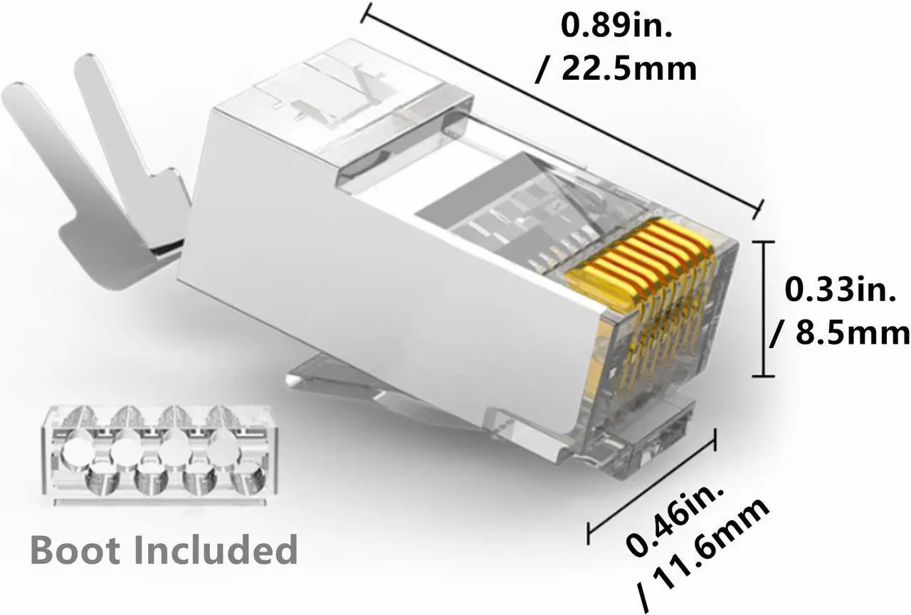 Alt view image 2 of 7 - Yankok [CAT7 Pass Through Connectors] 100 Pcs 3U Gold Plated with Boots Strain Relief Shielded RJ45 Plugs for CAT6a CAT7 Solid and Stranded Cables
