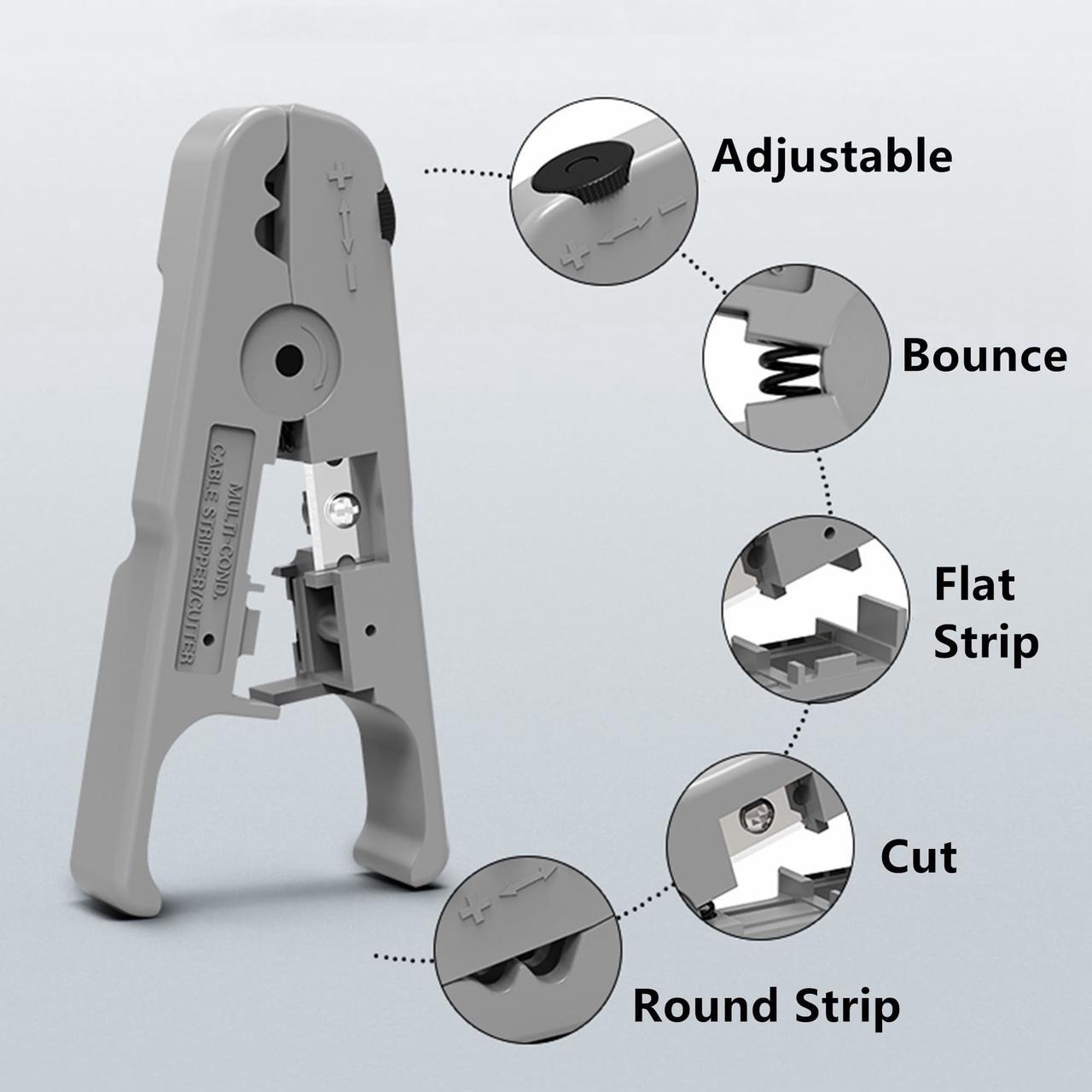 Alt view image 2 of 7 - Yankok [S501B Cable Stripping and Cutting Tool] Gray with Adjustable Blade Depth For UTP, FTP, STP, CAT5/5e CAT6/6a Ethernet, RG59/6/7/11 Coax Cables, Date Telephone Round and Flat Wires Strip Cut