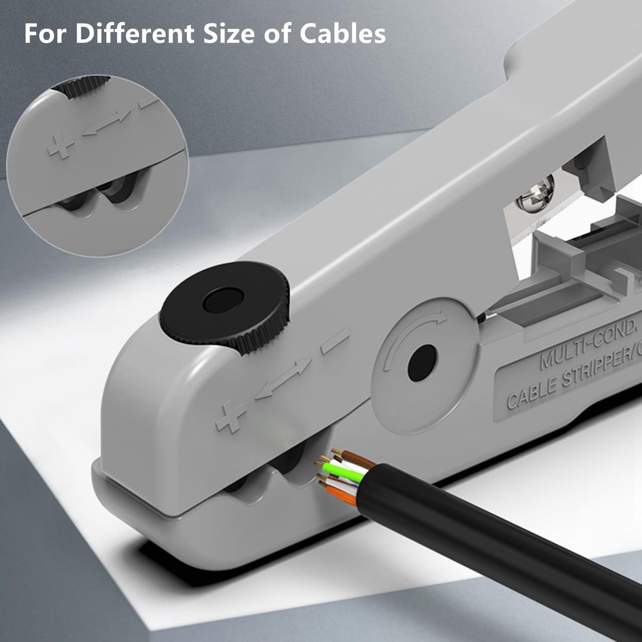 Alt view image 5 of 7 - Yankok [S501B Cable Stripping and Cutting Tool] Gray with Adjustable Blade Depth For UTP, FTP, STP, CAT5/5e CAT6/6a Ethernet, RG59/6/7/11 Coax Cables, Date Telephone Round and Flat Wires Strip Cut