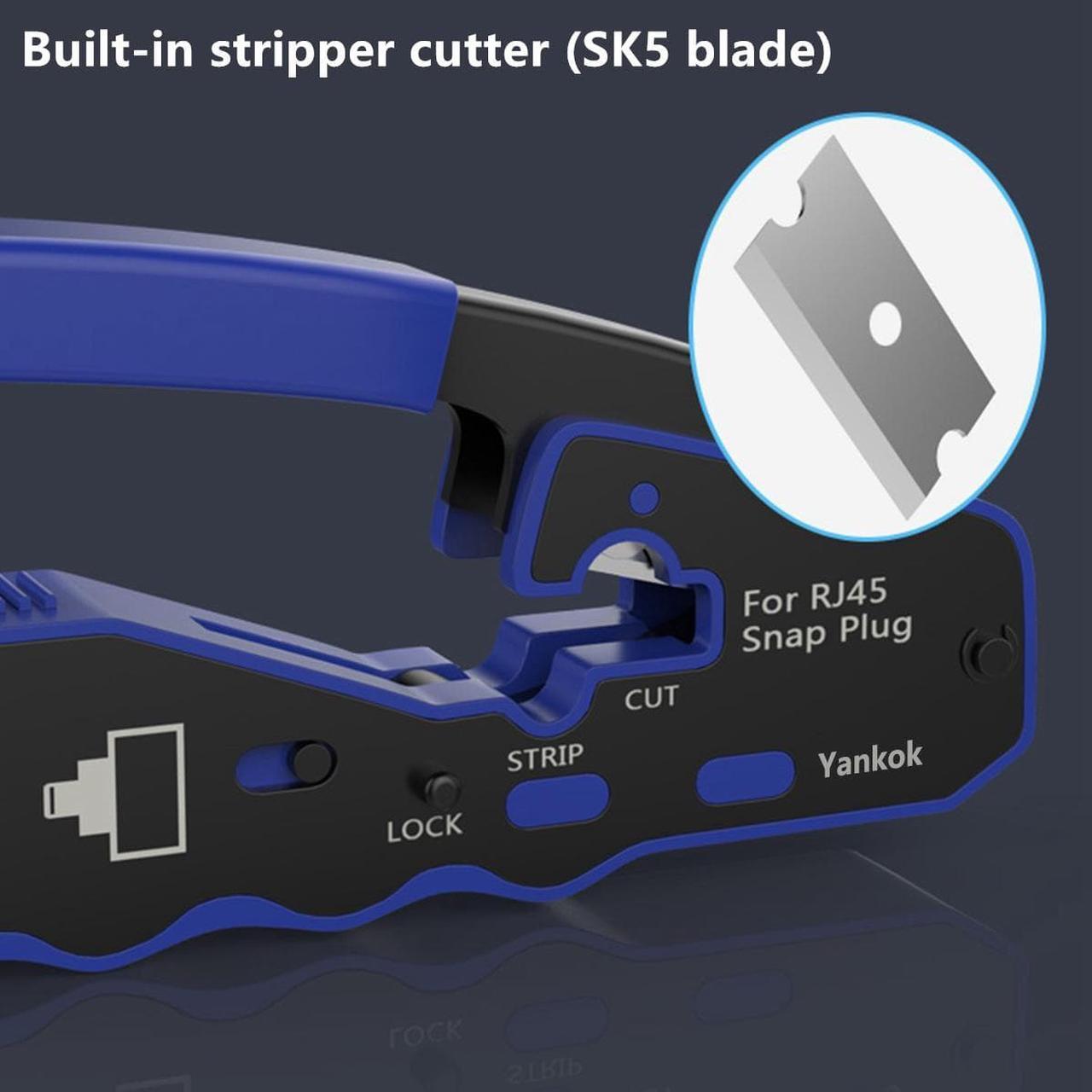 Alt view image 6 of 7 - Yankok [RJ45 Pass Through Crimper with Blade Set] Crimps CAT5/5e CAT6/6a CAT7 Shielded and Unshielded RJ45 (8P8C) Network Connectors for Ethernet Cables Blue Handle