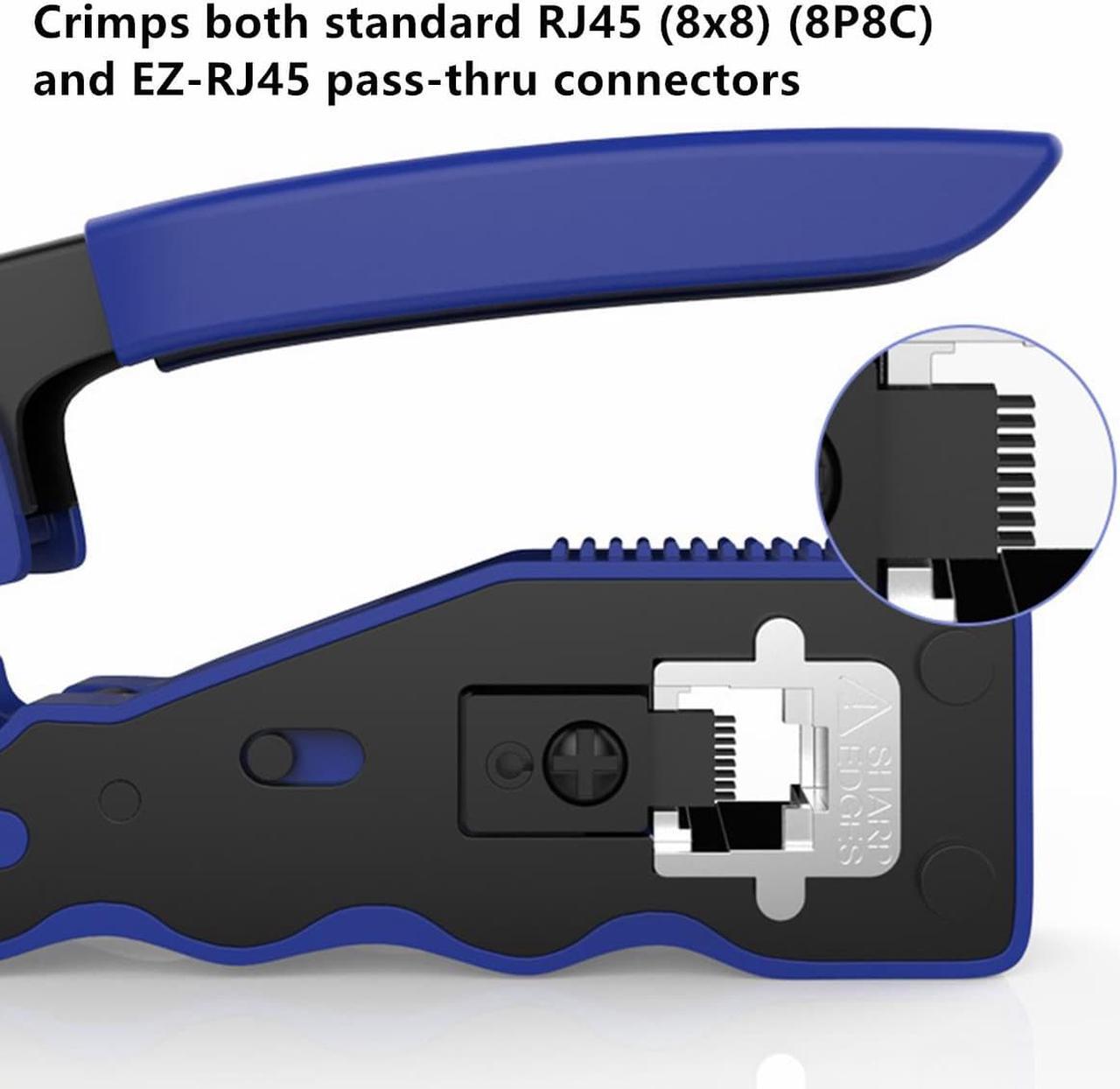 Alt view image 4 of 7 - Yankok [RJ45 Pass Through Crimper with Blade Set] Crimps CAT5/5e CAT6/6a CAT7 Shielded and Unshielded RJ45 (8P8C) Network Connectors for Ethernet Cables Blue Handle