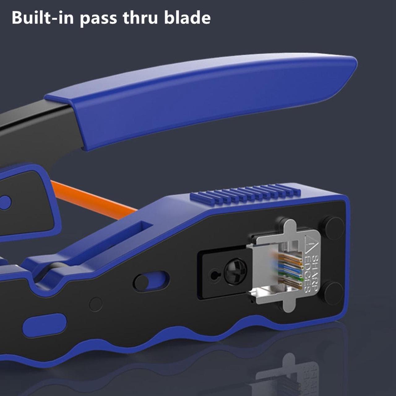 Alt view image 5 of 7 - Yankok [RJ45 Pass Through Crimper with Blade Set] Crimps CAT5/5e CAT6/6a CAT7 Shielded and Unshielded RJ45 (8P8C) Network Connectors for Ethernet Cables Blue Handle