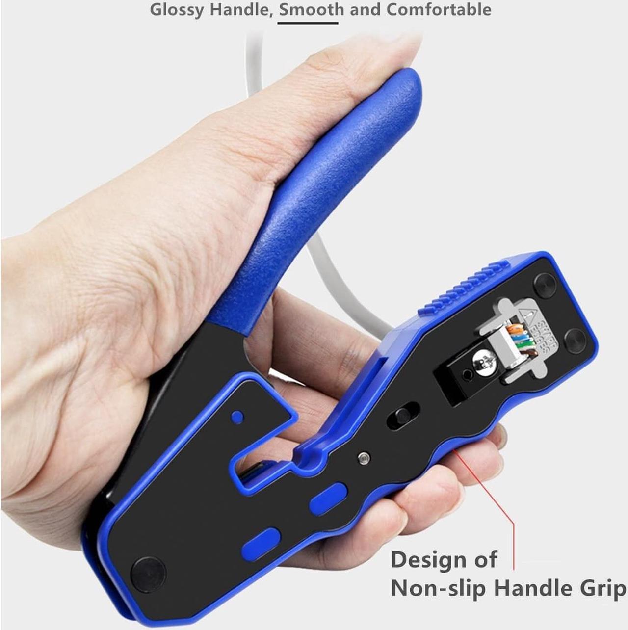 Alt view image 7 of 7 - Yankok [RJ45 Pass Through Crimper with Blade Set] Crimps CAT5/5e CAT6/6a CAT7 Shielded and Unshielded RJ45 (8P8C) Network Connectors for Ethernet Cables Blue Handle