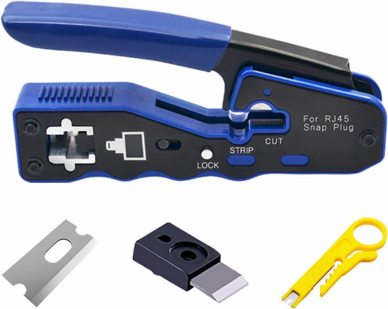 Main image of Yankok [RJ45 Pass Through Crimper with Blade Set] Crimps CAT5/5e CAT6/6a CAT7 Shielded and Unshielded RJ45 (8P8C) Network Connectors for Ethernet Cables Blue Handle