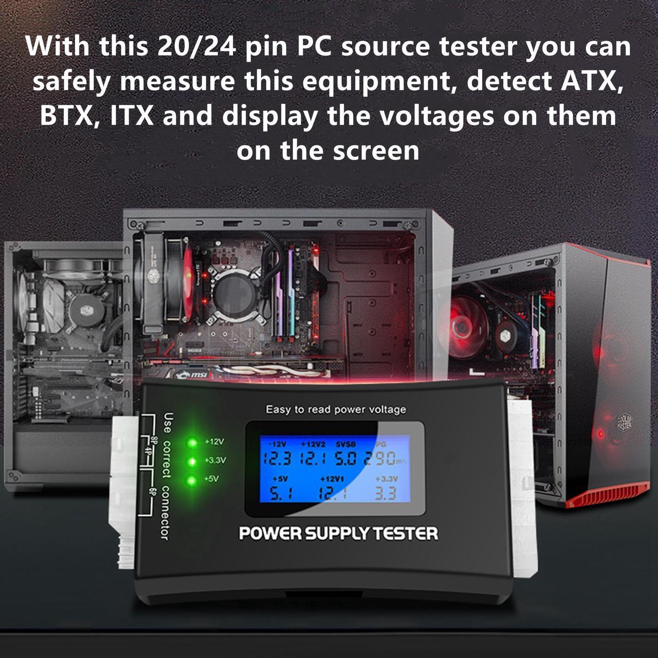 Alt view image 5 of 7 - Yankok [Digital Computer Power Supply Tester] for ATX ITX BTX PCI-E SATA HDD PSU 20/24 Pin LCD Display with Buzzer Alarm