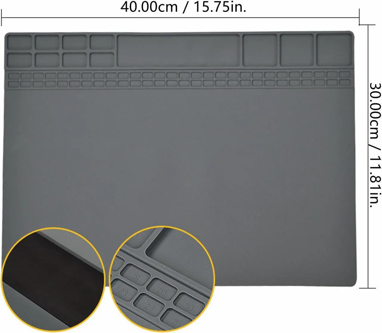 Main image of Yankok [Magnetic Anti-Static Mat Gray 15.8 x 11.8 in.] Table Desk ESD Grounding Mats Silicone Solder Pad Electronics Repair Platform with Screw Notches (40 x 30 cm, Heat Resistant, Magnetic Organizer)