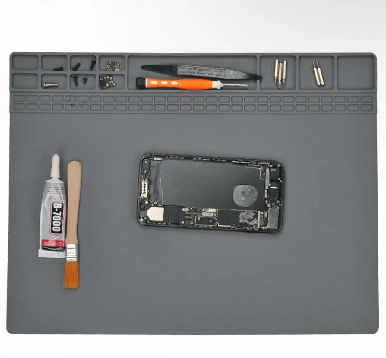 Alt view image 2 of 6 - Yankok [Magnetic Anti-Static Mat Gray 15.8 x 11.8 in.] Table Desk ESD Grounding Mats Silicone Solder Pad Electronics Repair Platform with Screw Notches (40 x 30 cm, Heat Resistant, Magnetic Organizer)