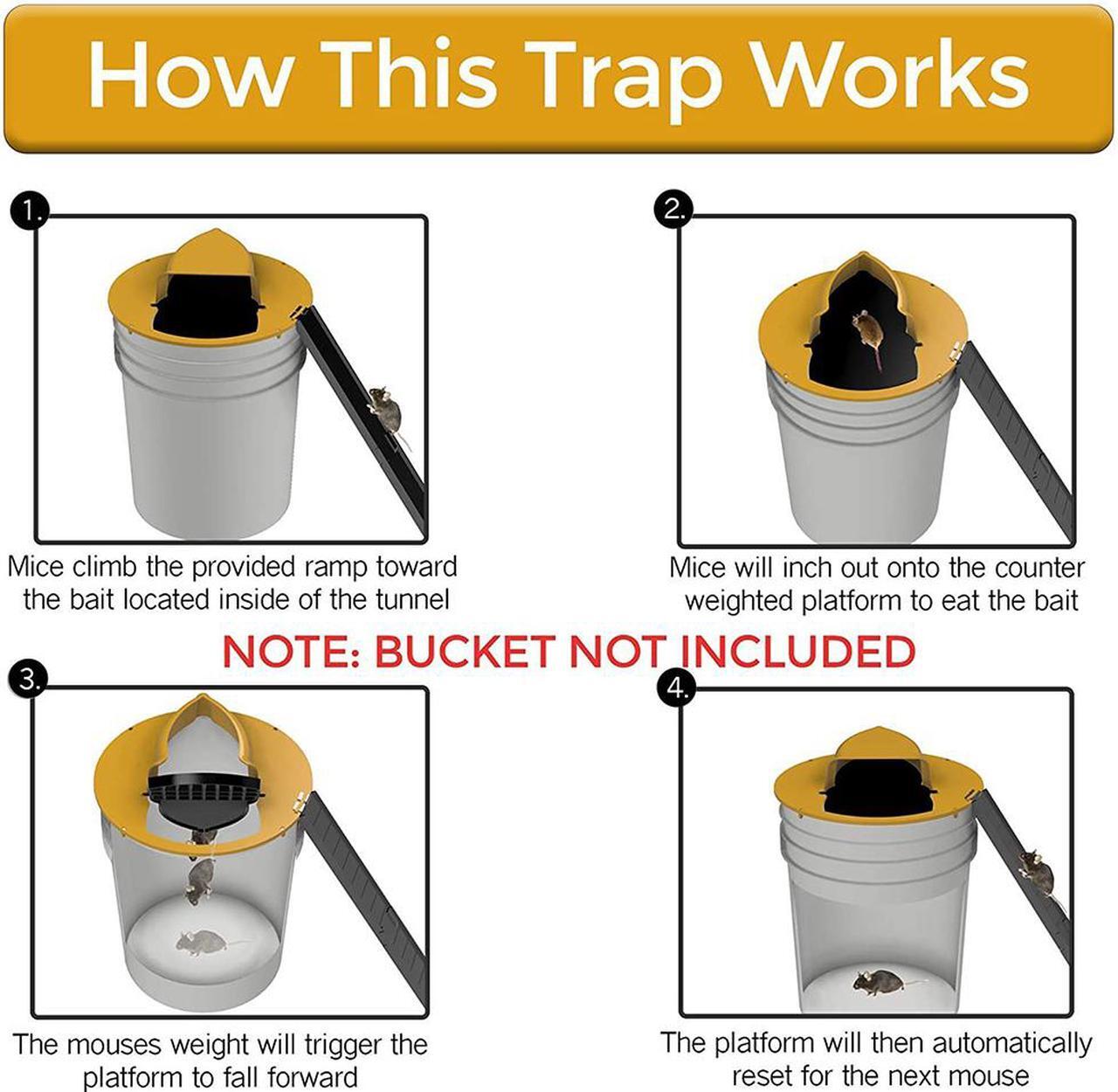 Alt view image 5 of 7 - 2 Piece Slide Bucket Lid Mouse/Rat Trap with Ramp, Auto Reset Multi Catch for Indoor Outdoor, Compatible 5 Gallon Bucket, Mouse Trap Compatible, Humane or Lethal Bucket Trap No See Kill