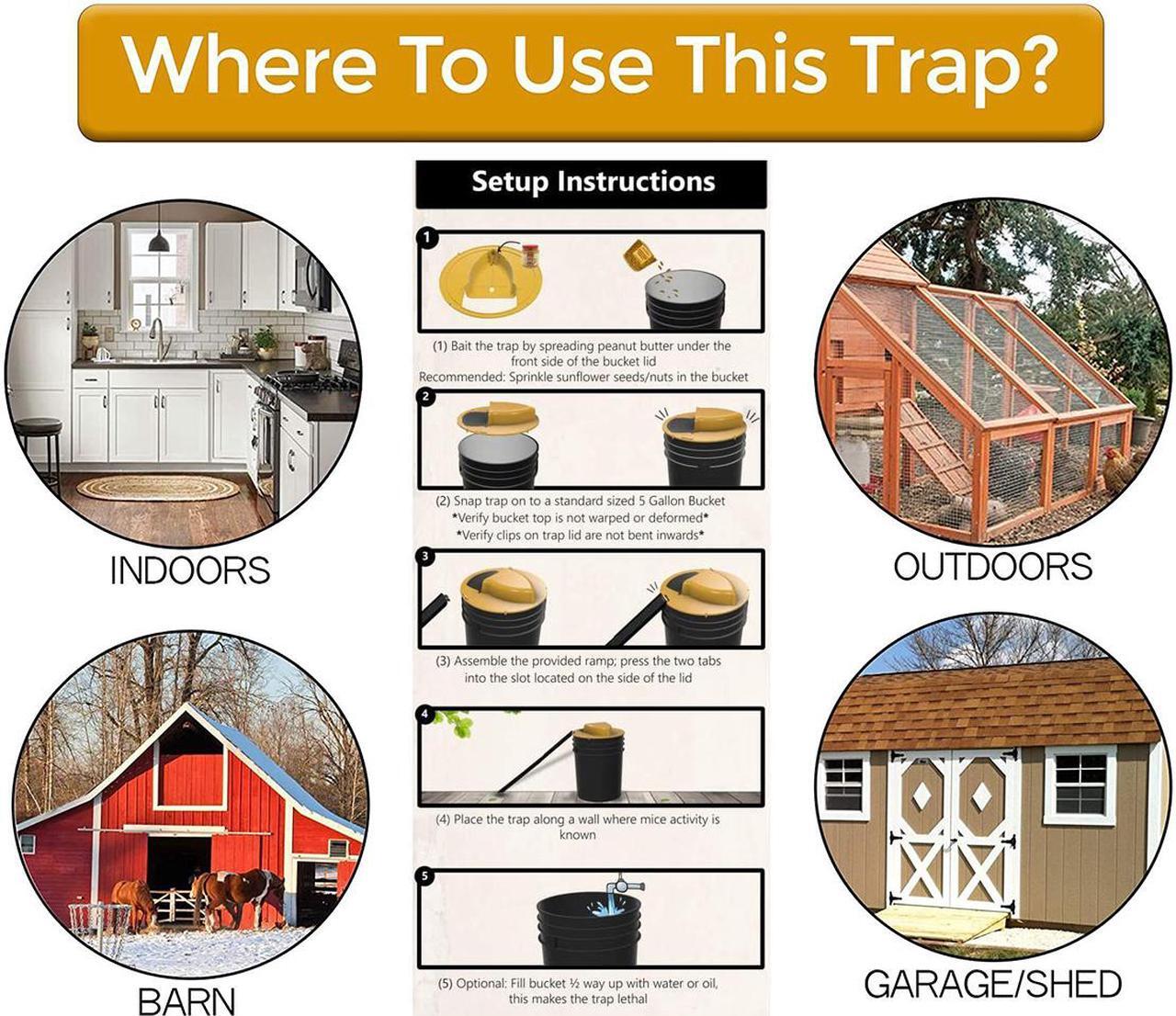 Alt view image 7 of 7 - 2 Piece Slide Bucket Lid Mouse/Rat Trap with Ramp, Auto Reset Multi Catch for Indoor Outdoor, Compatible 5 Gallon Bucket, Mouse Trap Compatible, Humane or Lethal Bucket Trap No See Kill