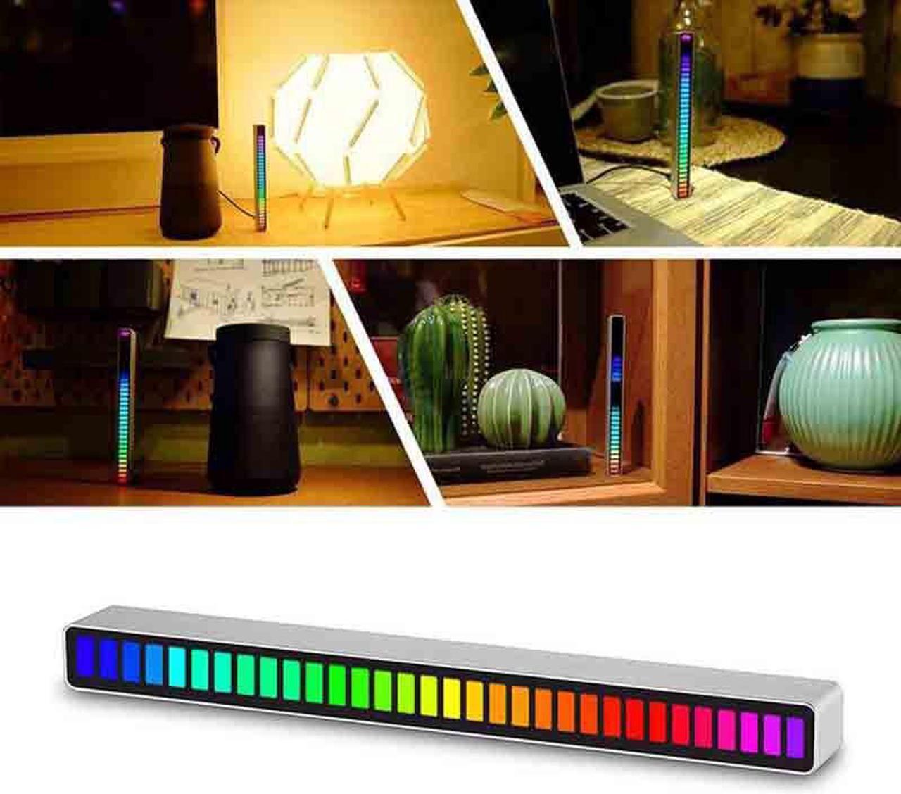 Alt view image 4 of 7 - Smart LED Light Bars,RGB Music Level Indicator Light Voice Sound Control Audio, Built-in Battary, 32 Bit for Car Gaming, PC, TV, Room Sound control ambient light pickup light(Silver)