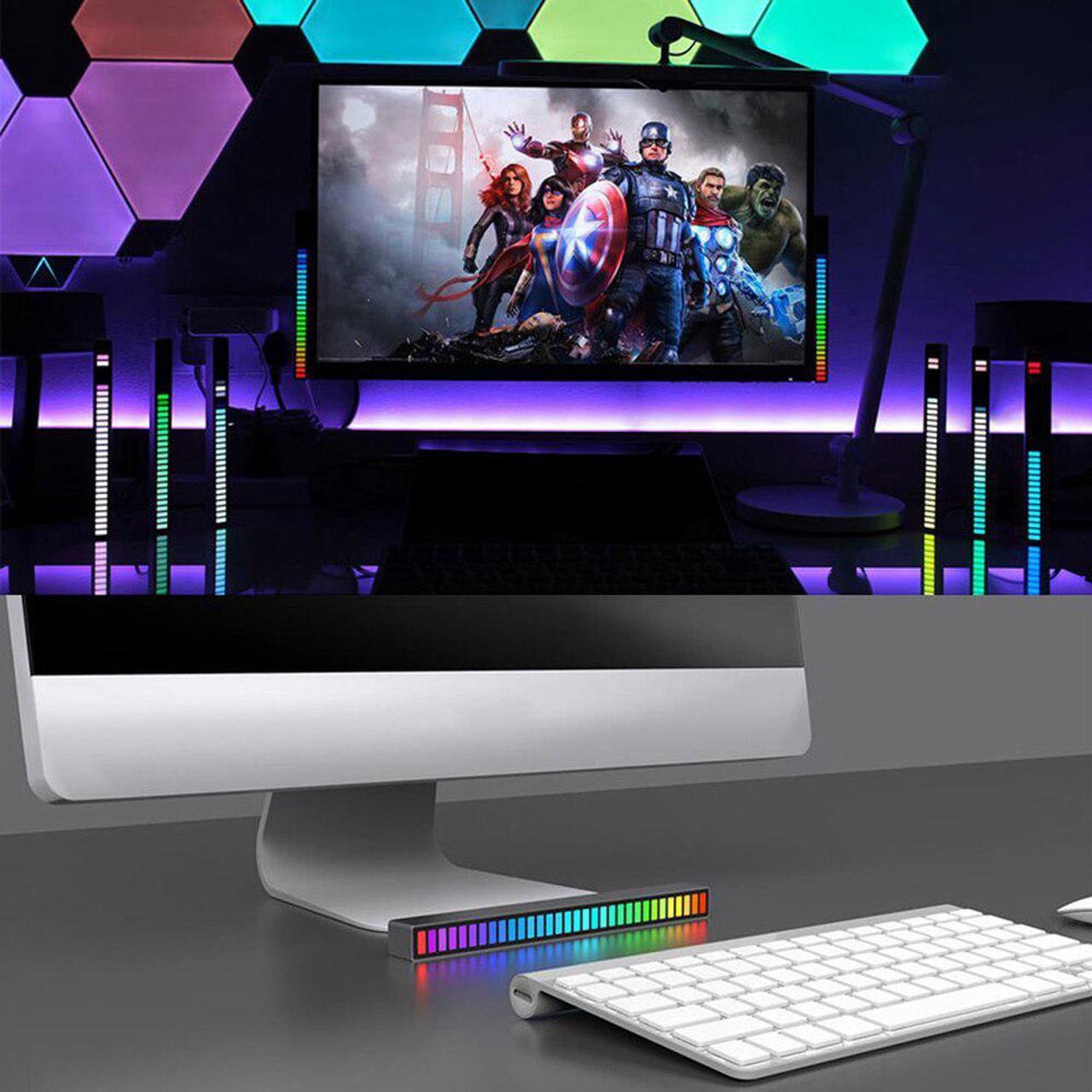 Alt view image 7 of 7 - Smart LED Light Bars,RGB Music Level Indicator Light Voice Sound Control Audio, Built-in Battary, 32 Bit for Car Gaming, PC, TV, Room Sound control ambient light pickup light(Silver)