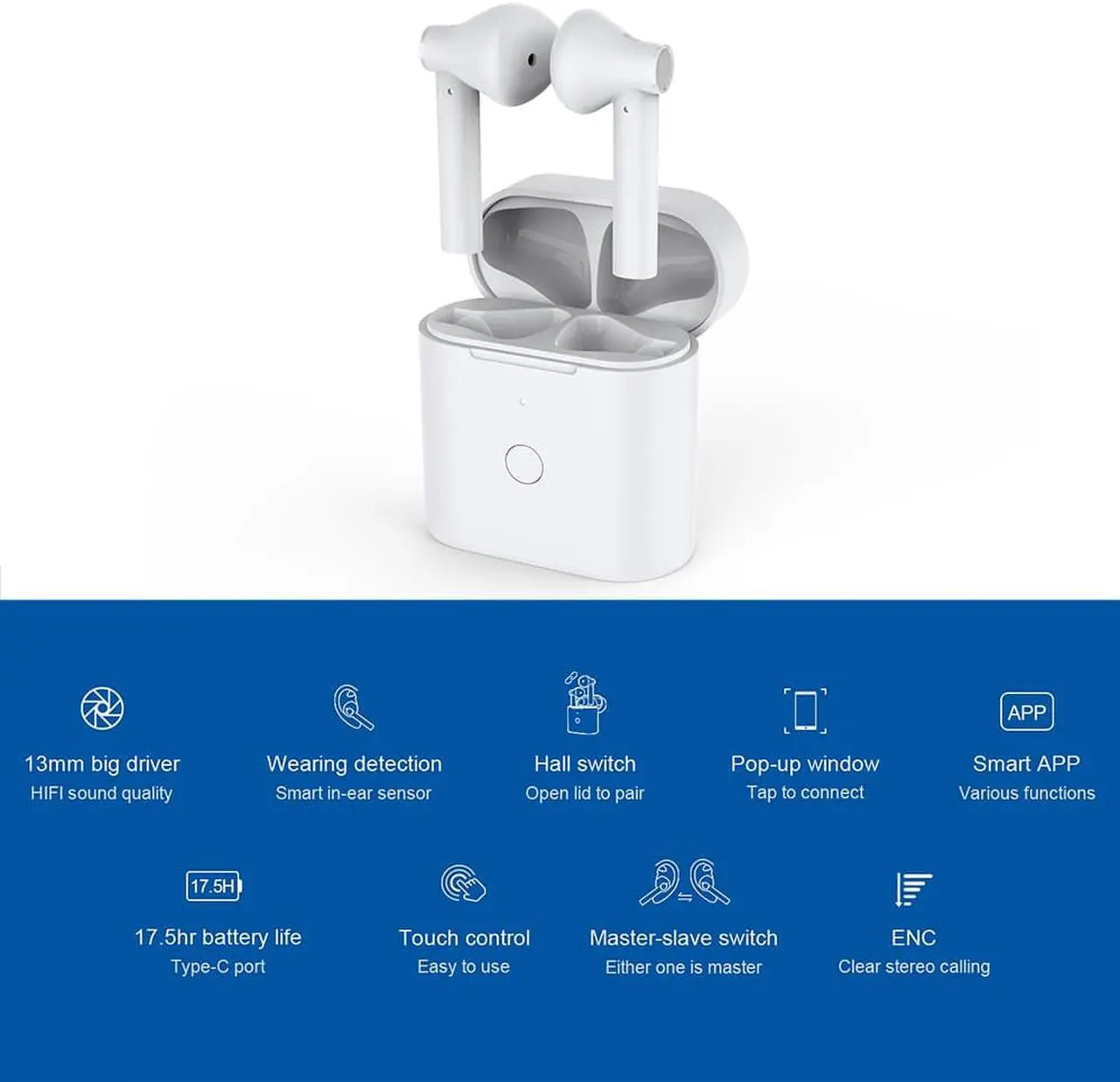 Alt view image 6 of 7 - QCY T7 TWS Earbuds Bluetooth 5.1 True Wireless Headphones HiFi Stereo Music Earphones Twins Sports Headset ENC Noise Cancelling Touch Control with Mic Charging Box QCY Smart APP