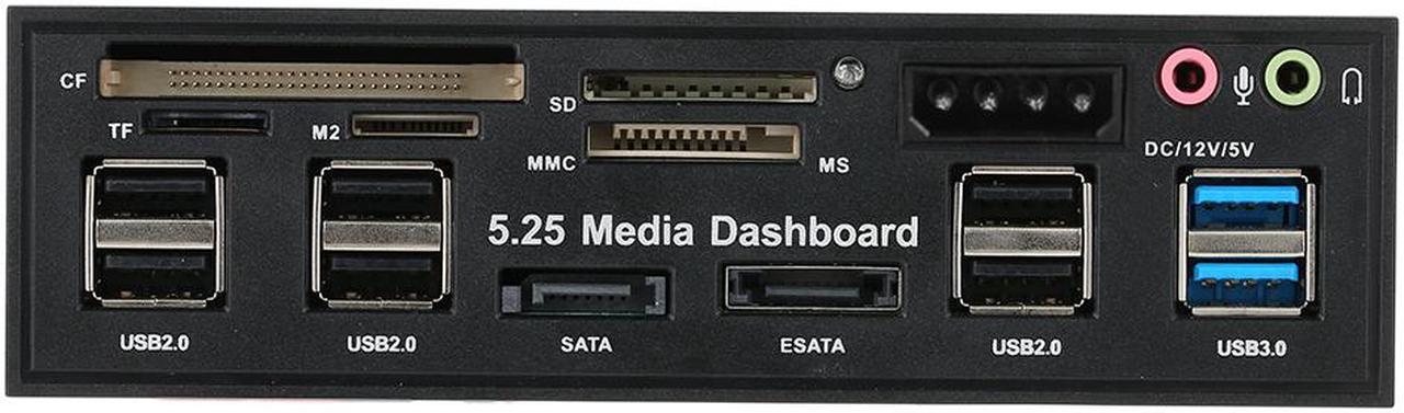 Multi-Function 5.25 Bay USB 3.0 Hub eSATA,Sata Front Panel,
 SATA Port Internal Card Reader PC Dashboard Media Front Panel Audio for SD MS CF TF M2 MMC Memory Cards Fits 5.25" Bay