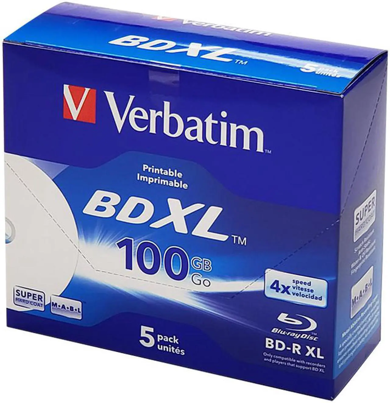 Main image of Verbatim 43789 Blu-ray Recordable Media - BD-R XL - 4x - 100 GB - 5 Pack Jewel Case