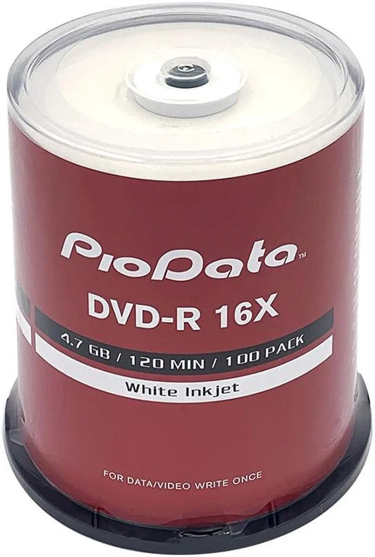 Main image of PioData DVD-R 4.7GB 16X Moisture Resistant White Inkjet Hub Printable - 100 Disc Cake Box Spindle