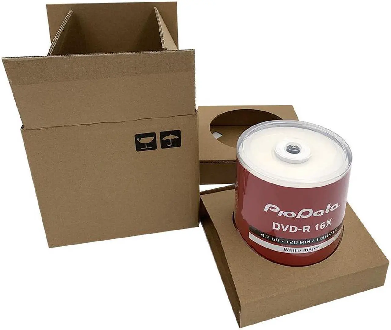 Alt view image 2 of 6 - PioData DVD-R 4.7GB 16X Moisture Resistant White Inkjet Hub Printable - 100 Disc Cake Box Spindle