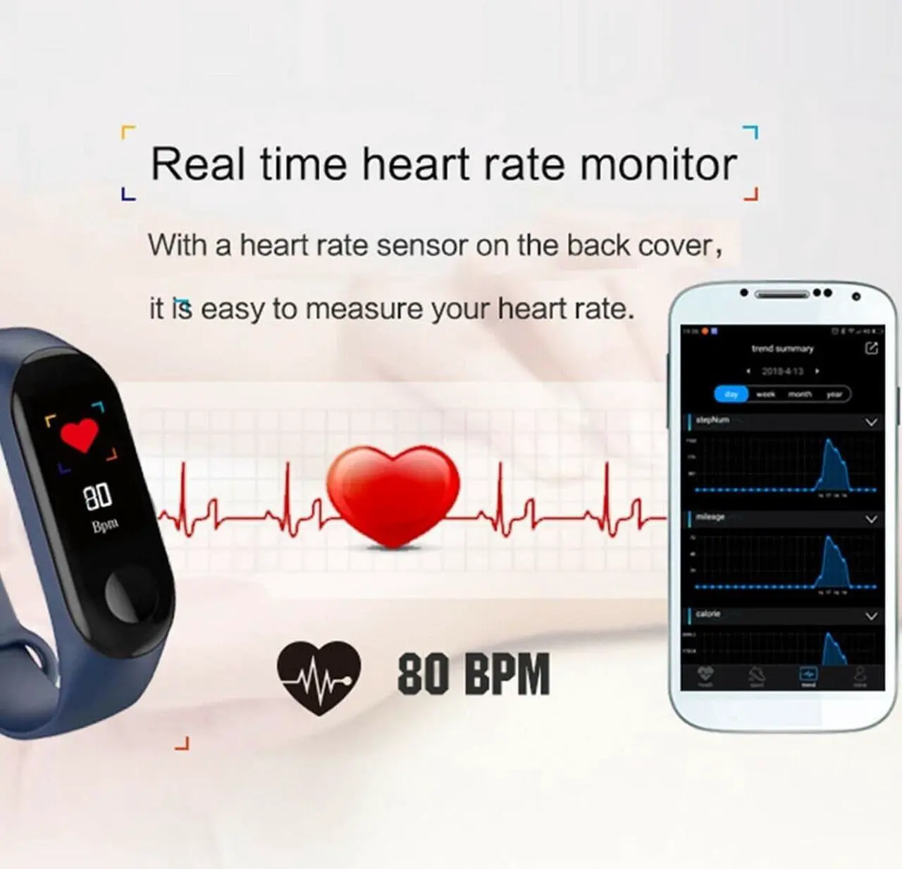 Alt view image 4 of 6 - Smart Watch Blood Pressure Heart Rate Monitor Bracelet Wristband for iOS Android
