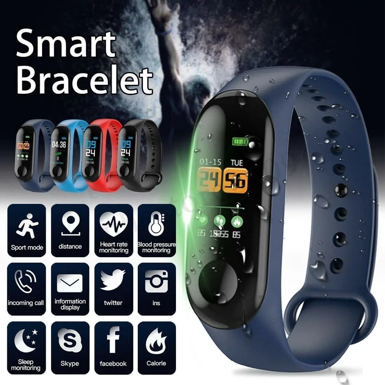 Alt view image 2 of 6 - Smart Watch Blood Pressure Heart Rate Monitor Bracelet Wristband for iOS Android