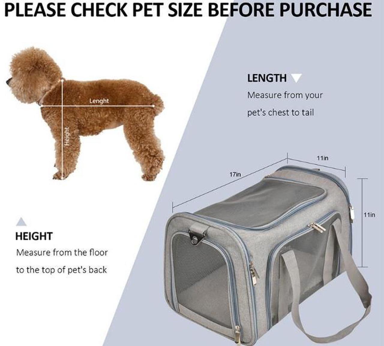Alt view image 5 of 7 - Most Airline Approved Cat Carriers Dog Carriers Soft-Sided Pet Travel Carrier for Puppies/Kittens/Rabbits, 5-Sided Breathable Mesh, Self-Locking Zippers, 17''X11''X11'' Gray