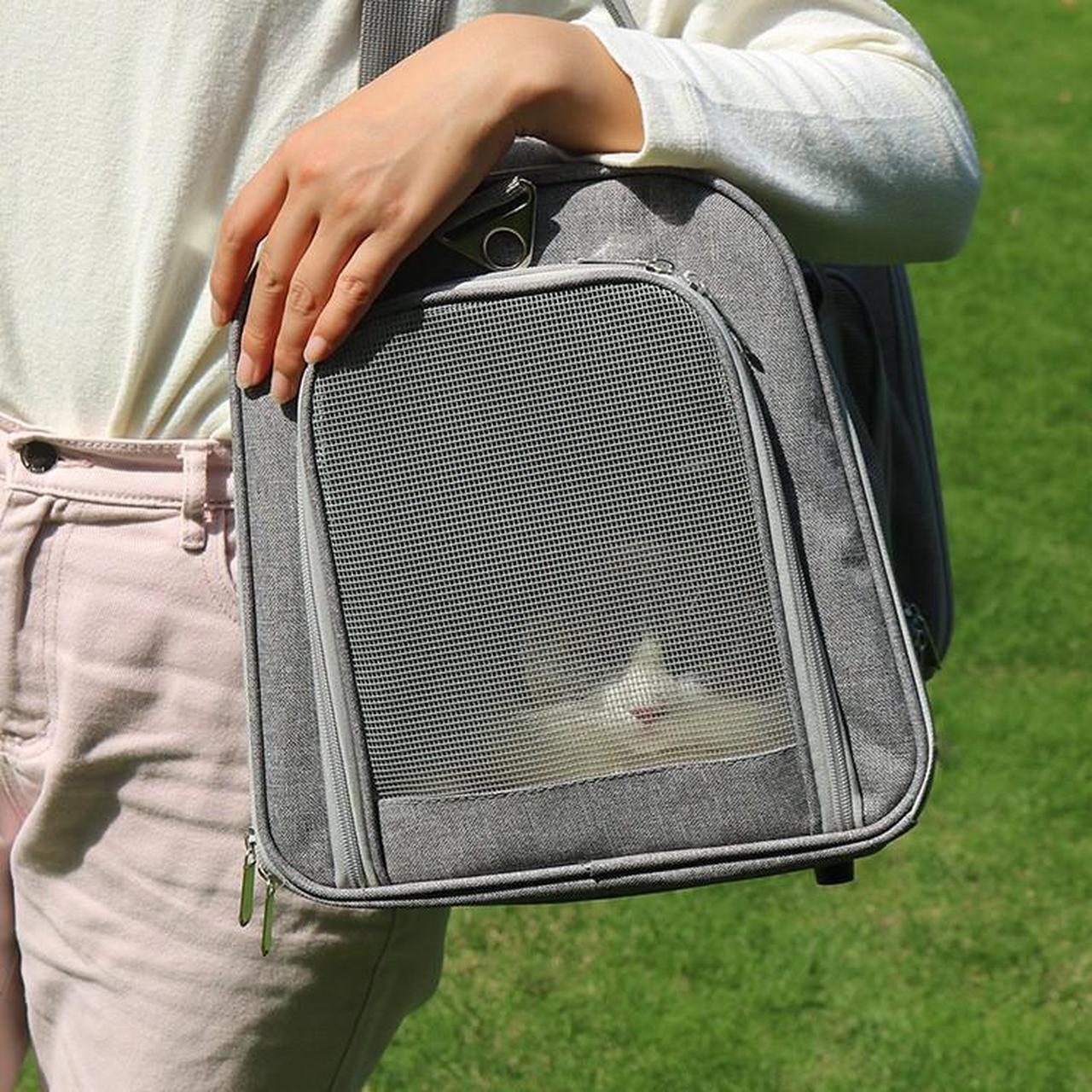 Alt view image 4 of 7 - Most Airline Approved Cat Carriers Dog Carriers Soft-Sided Pet Travel Carrier for Puppies/Kittens/Rabbits, 5-Sided Breathable Mesh, Self-Locking Zippers, 17''X11''X11'' Gray