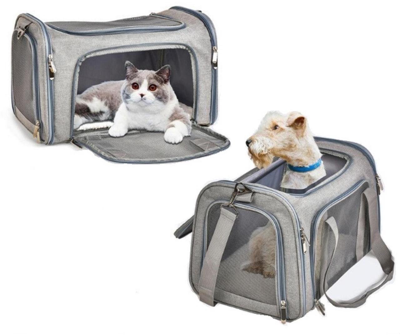 Main image of Most Airline Approved Cat Carriers Dog Carriers Soft-Sided Pet Travel Carrier for Puppies/Kittens/Rabbits, 5-Sided Breathable Mesh, Self-Locking Zippers, 17''X11''X11'' Gray