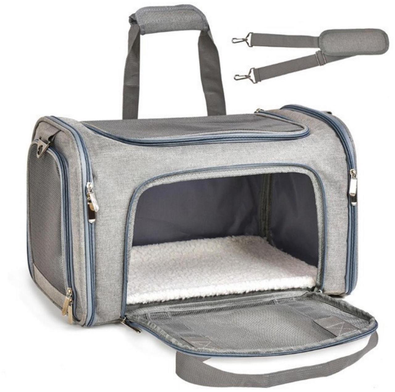 Alt view image 6 of 7 - Most Airline Approved Cat Carriers Dog Carriers Soft-Sided Pet Travel Carrier for Puppies/Kittens/Rabbits, 5-Sided Breathable Mesh, Self-Locking Zippers, 17''X11''X11'' Gray