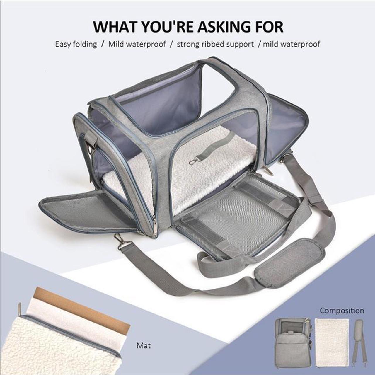 Alt view image 7 of 7 - Most Airline Approved Cat Carriers Dog Carriers Soft-Sided Pet Travel Carrier for Puppies/Kittens/Rabbits, 5-Sided Breathable Mesh, Self-Locking Zippers, 17''X11''X11'' Gray