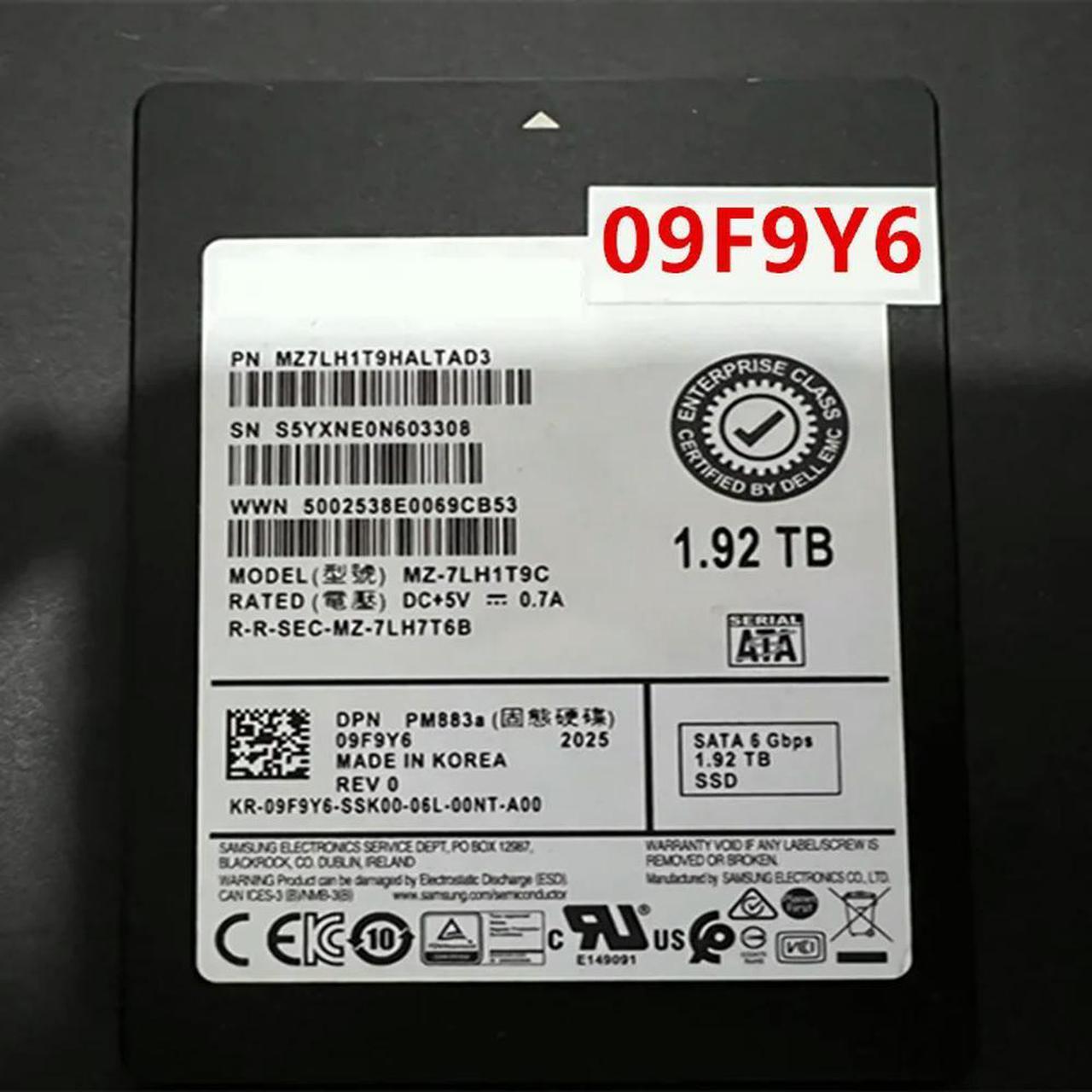 FOR Solid State Drive For 1.92TB 2.5 SATA SSD For PM883a 09F9Y6 MZ-7LH1T9C