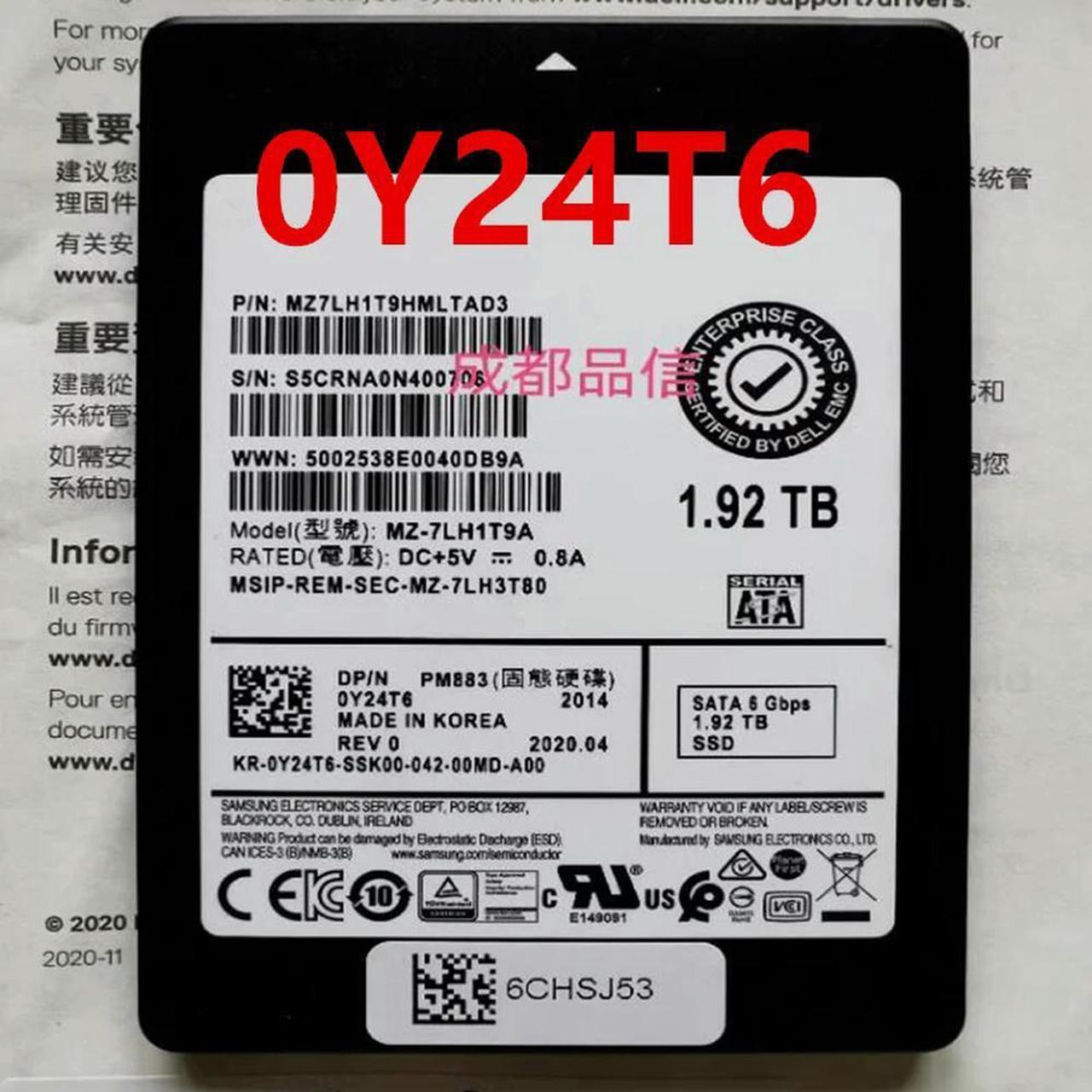 FOR Solid State Drive For 1.92TB SATA SSD For PM883 MZ-7LH1T9A Y24T6 0Y24T6