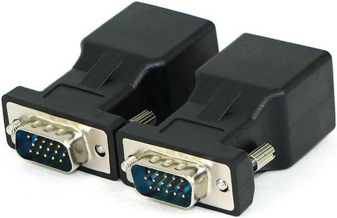 FOR 2 Pack VGA Ext Male To RJ45 CAT5 CAT6 20M Network Cable Adapter COM Port To LAN Ethernet Port Converter