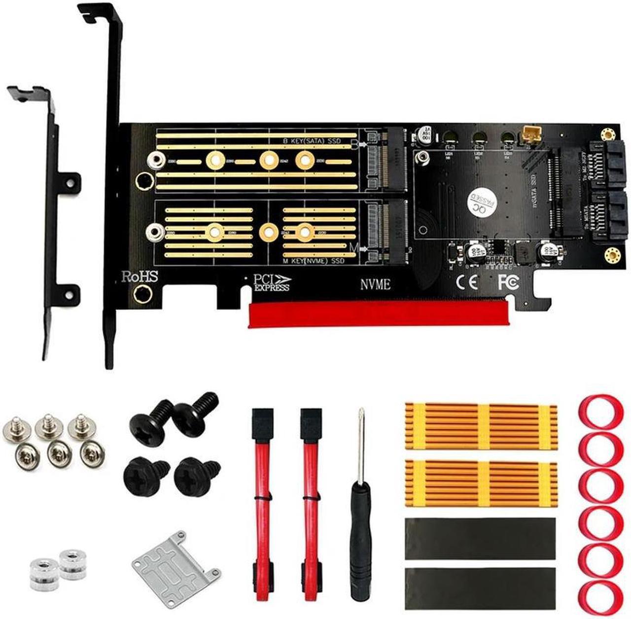 FOR 3 In 1 Msata And M.2 NVME SATA SSD To PCI-E 4X And SATA3 Adapter With Heatsink Supports PCIE M.2 SSD