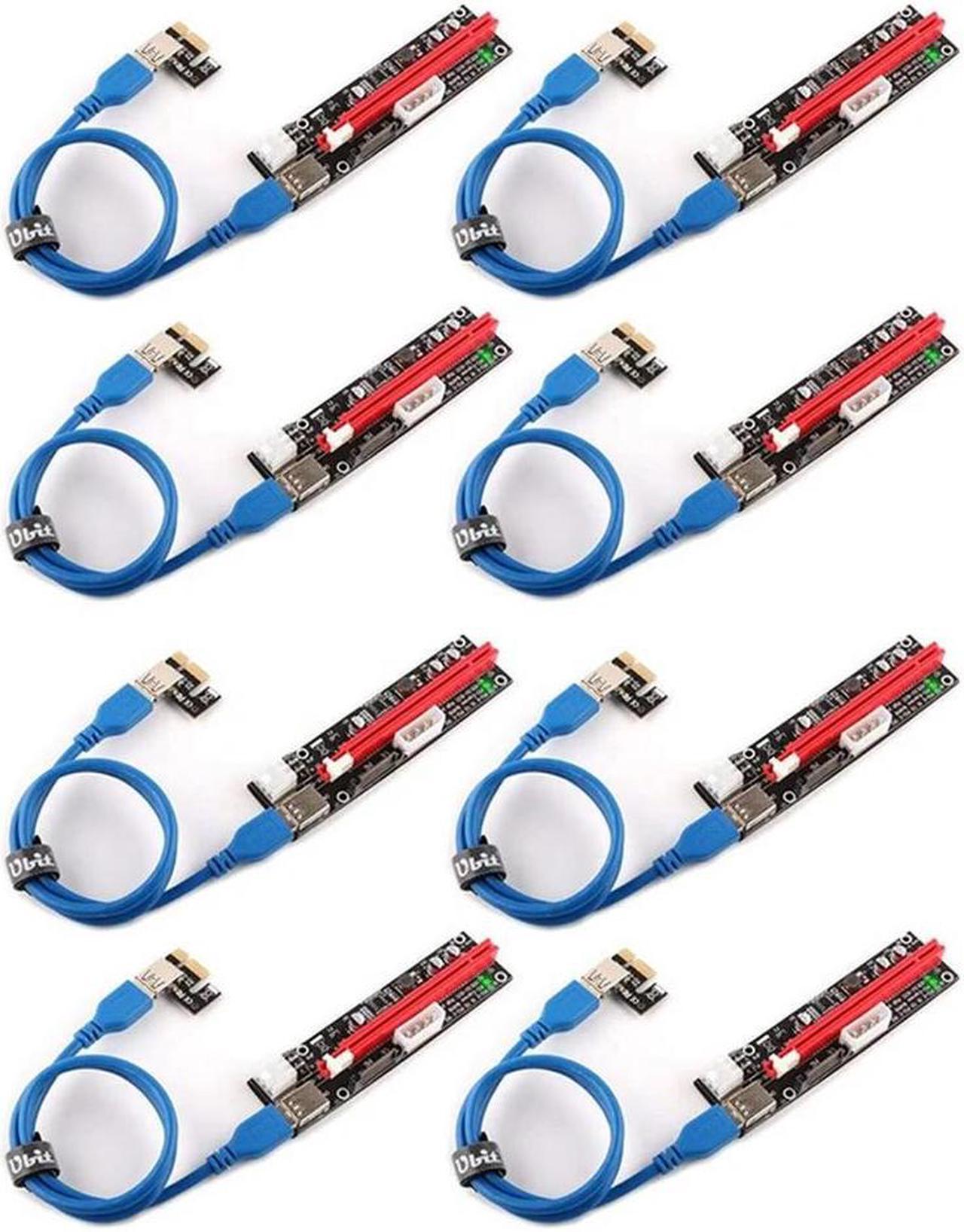 FOR 8Pcs Pcie Riser,3 In 1 1X To 16X Pcie Riser Board With LED Light -USB 3.0 Cable 3 Power Options (6 Pin/SATA/Molex)